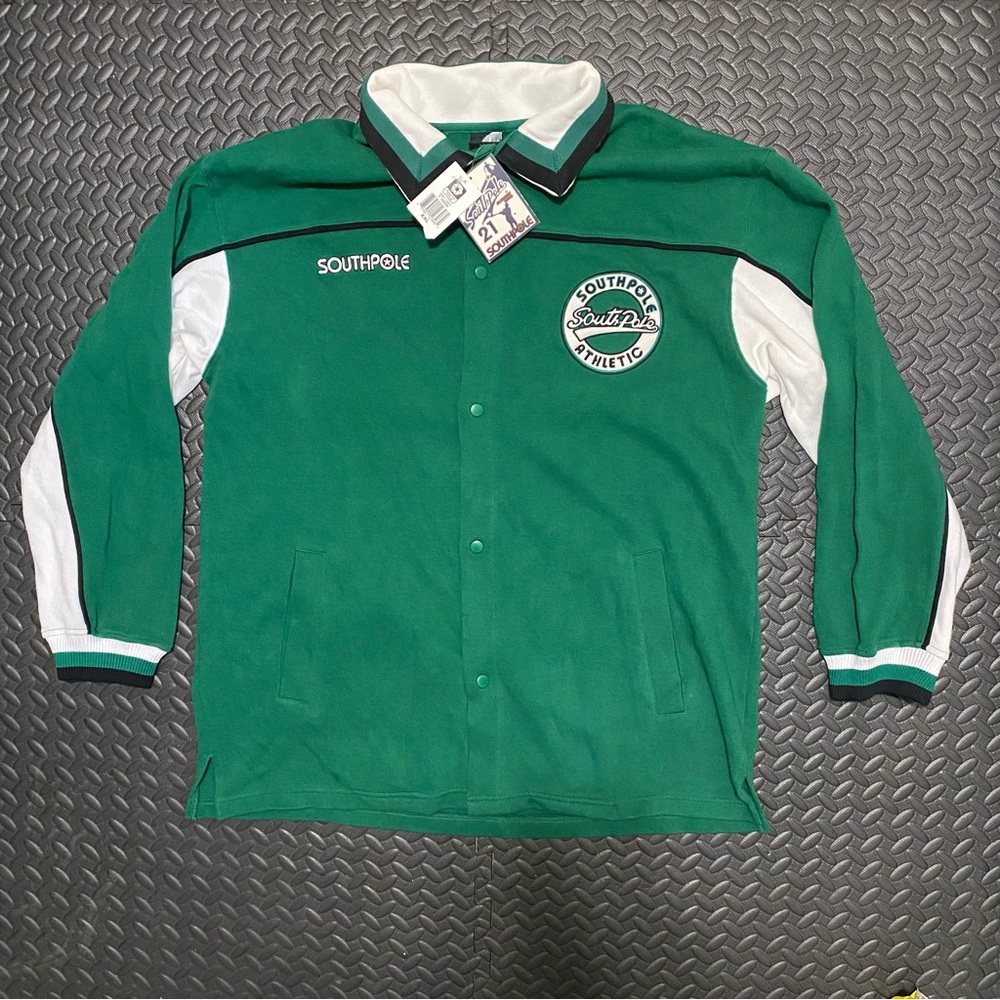 Vintage South Pole 21 Athletic Button Down Sweater 2XL Kelly Green NWT
